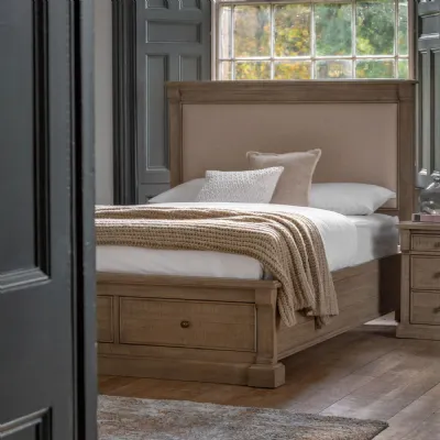 Natural Weathered Wood Super King Size Bed with 2 Drawers