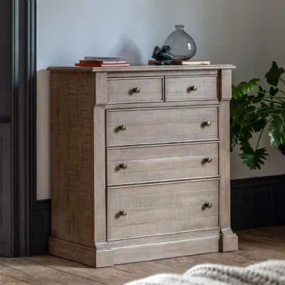 Natural Weathered Wood Large Chest of 5 Drawers