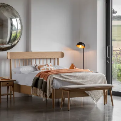 Natural Oak Wood King Size Spindle Bed Frame