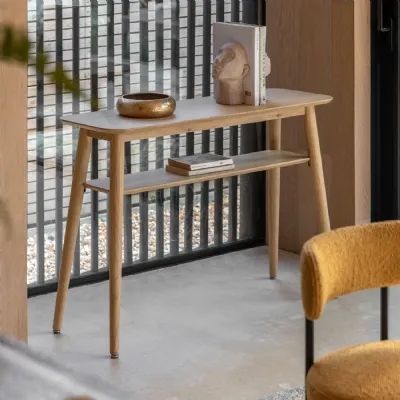 Natural Oak Console Hall Table with Fixed Middle Shelf