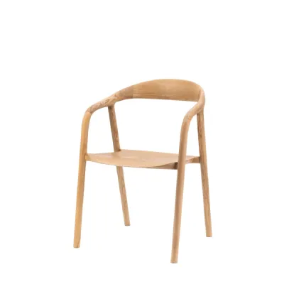 Natural Ash Wood Curved Dining Chair with Armrests