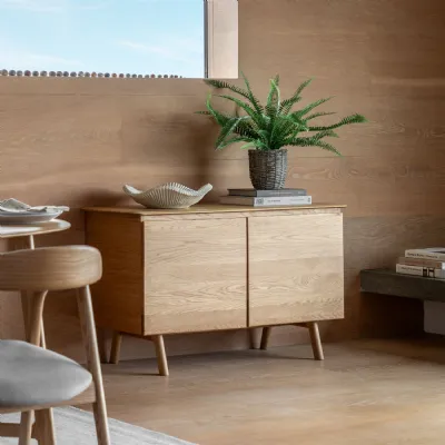 Natural Oak Small 2 Door Sideboard Mid Century Style