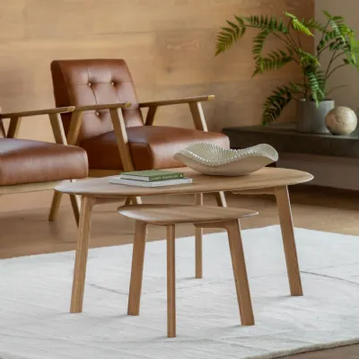 Natural Oak Large Nest of 2 Coffee Tables Scandinavian Style