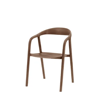 Walnut Wooden Curved Back Dining Chair with Armrests