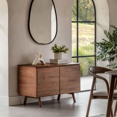 Walnut Wooden Small 2 Door Sideboard Mid Century Style
