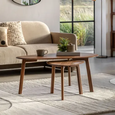 Walnut Wood Nest of 2 Oval Shaped Coffee Tables