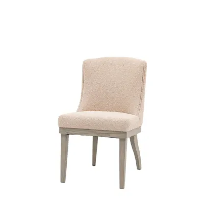 Natural Fabric Curved Back Dining Chair Wooden Legs