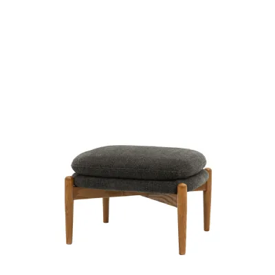 Charcoal Fabric Footstool with Wooden Legs