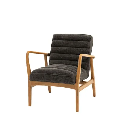 Charcoal Fabric Armchair Curved Oak Arms