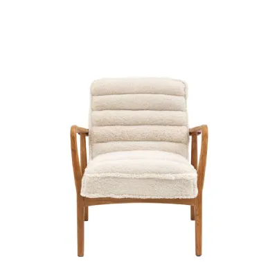 Cream Sheepskin Wood Frame Armchair