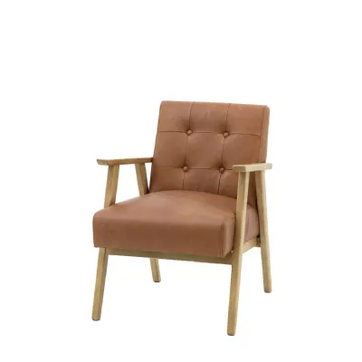 Brown Leather Scandi Style Buttoned Back Armchair