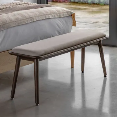 Smoked Oak 2 Seater Dining Bench Grey Fabric Padded Seat
