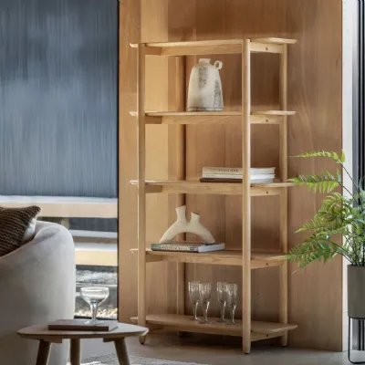Natural Oak Wooden Tall Open Display Unit Bookcase