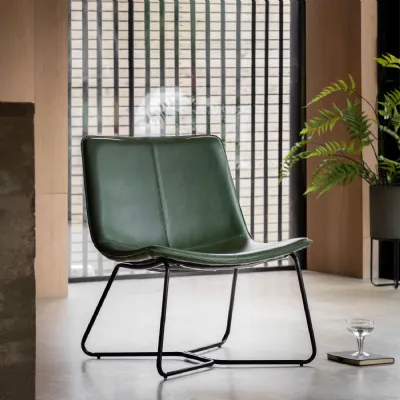 Green Leather Curved Design Lounge Chair