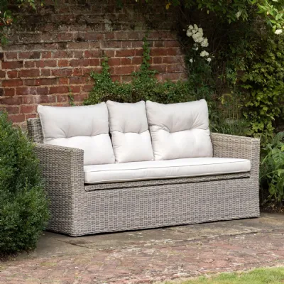 Grey Rattan Cushioned 3 Seater Outdoor Garden Storage Sofa