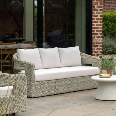 Grey Wicker 3 Seater Outdoor Garden Sofa with Cushions