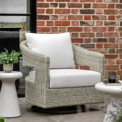 Grey Rattan Cushioned Outdoor Garden Swivel Chair