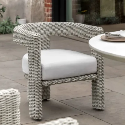 Comfy Grey Woven Wicker Outdoor Dining Chair with Cushion