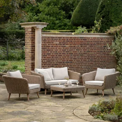 Natural Wicker Outdoor Lounge Sofa Set 4 Seater