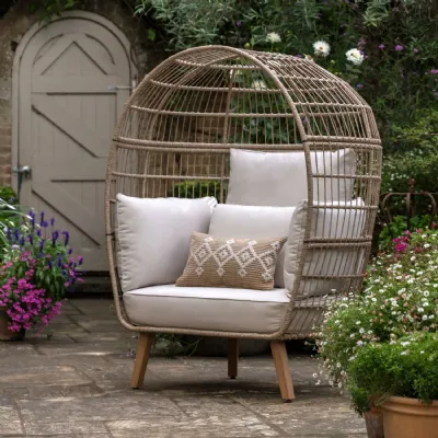 Natural Wicker Outdoor Garden Patio Standing Egg Chair with Cushions