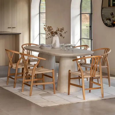 Travertine Concrete Large Oval Dining Table Pedestal Base