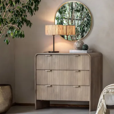 Natural Mango Wood Chest of 3 Fluted Drawers