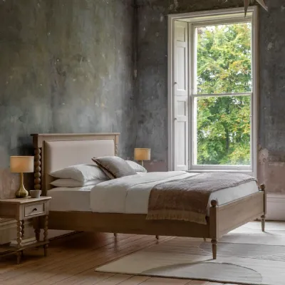 Natural Oak King Size Bed with Linen Bobbin Headboard