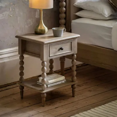 Natural Oak 1 Drawer Bedside Table with Shelf