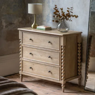 Natural Lime Wash Oak Chest of 3 Drawers Bobbin Detailing