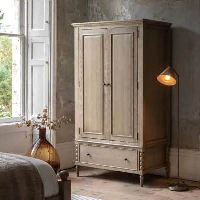 Free Standing Solid Oak 2 Door Wardrobe with Classic Drawer