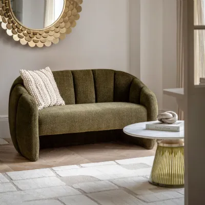 Moss Green Fabric 2 Seater Channel Tufted Design Sofa