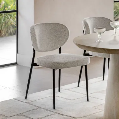 Natural Fabric Oval Shaped Back Dining Chair Metal Legs