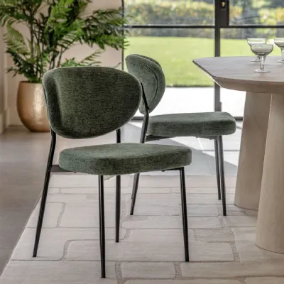 Green Fabric Oval Backrest Dining Chair