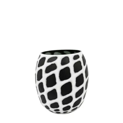 Black White Handblown Carved Mono Glass Vase Small