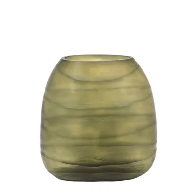 Handblown Carved Glass Vase Olive Large