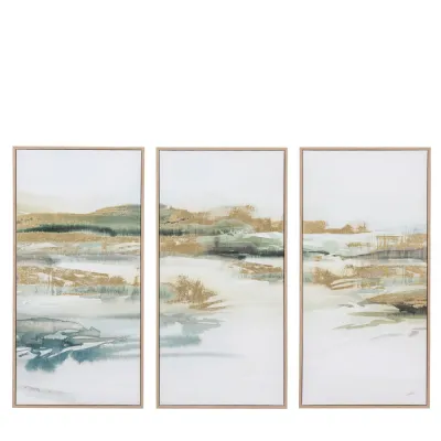Set of 3 Light Wood Colour Framed Canvas Wall Art