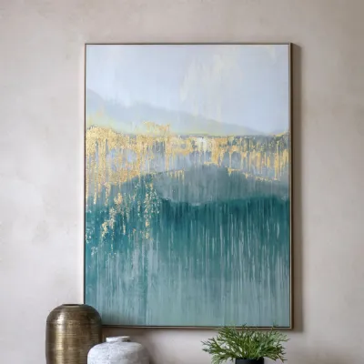 Green Champagne Morning Horizon Framed Canvas Wall Art
