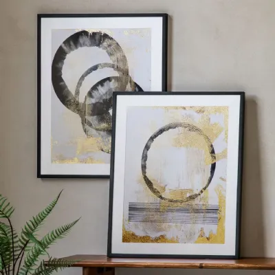Grey Framed Abstract Art Set of 2 Modern Circular Prints