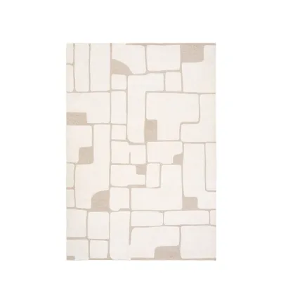 Cream Tufted Graphic Rug Small