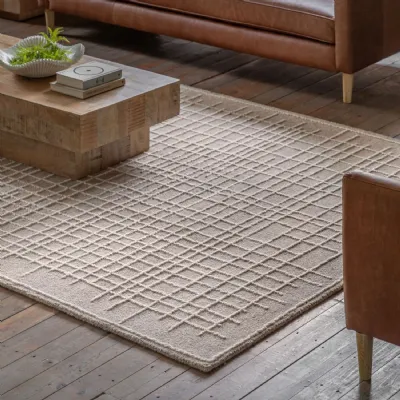 Cream Fabric and Wool Tufted Linear Small Rug 230 x 160cm
