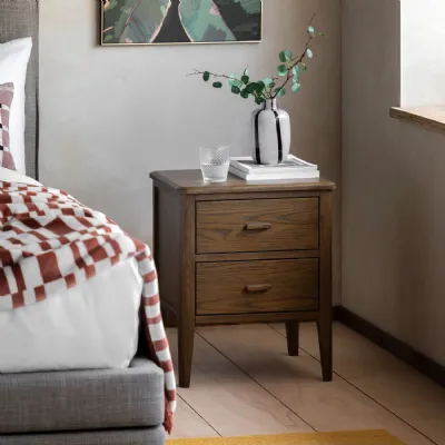Walnut Wood 2 Drawer Small Bedside Cabinet