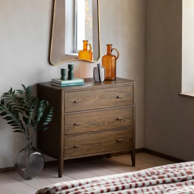 Dark Wooden Walnut Finish Chest of 3 Drawers