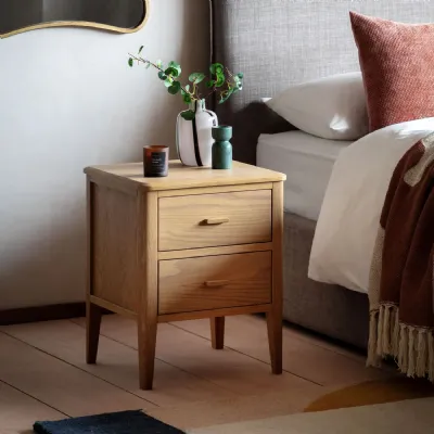 Natural Wooden 2 Drawer Small Bedside Table