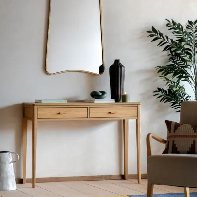 Natural Wooden 2 Drawer Small Console Table