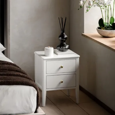 White Wooden 2 Drawer Small Bedside Table