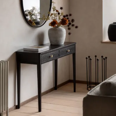 Black Wooden 2 Drawer Console Table