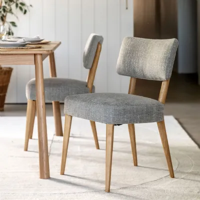 Grey Textured Fabric Wooden Frame Dining Chair with Backrest