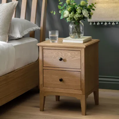 Light Oak 2 Drawer Small Bedside Table