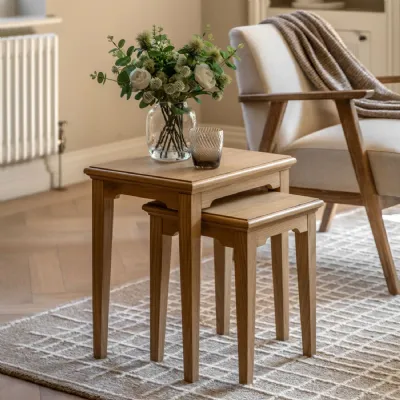 Rustic Natural Oak Nest of 2 Tables