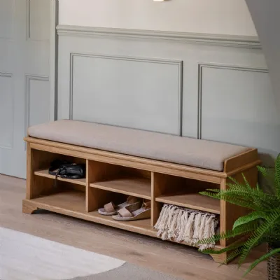 Natural Oak 2 Seater Hall Bench Upholstered Cushion Seat